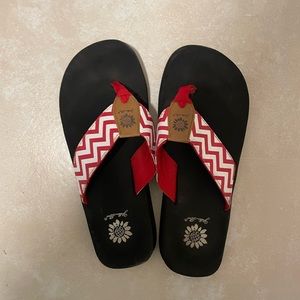 Yellow box flip flops